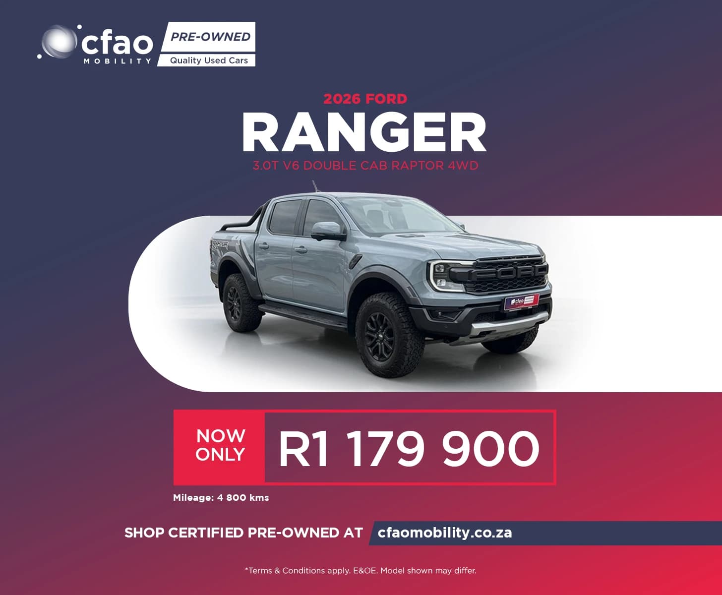 Nissan 2026 Ford Ranger 3.0T V6 DOUBLE CAB RAPTOR 4WD Now Only R1 179 900*