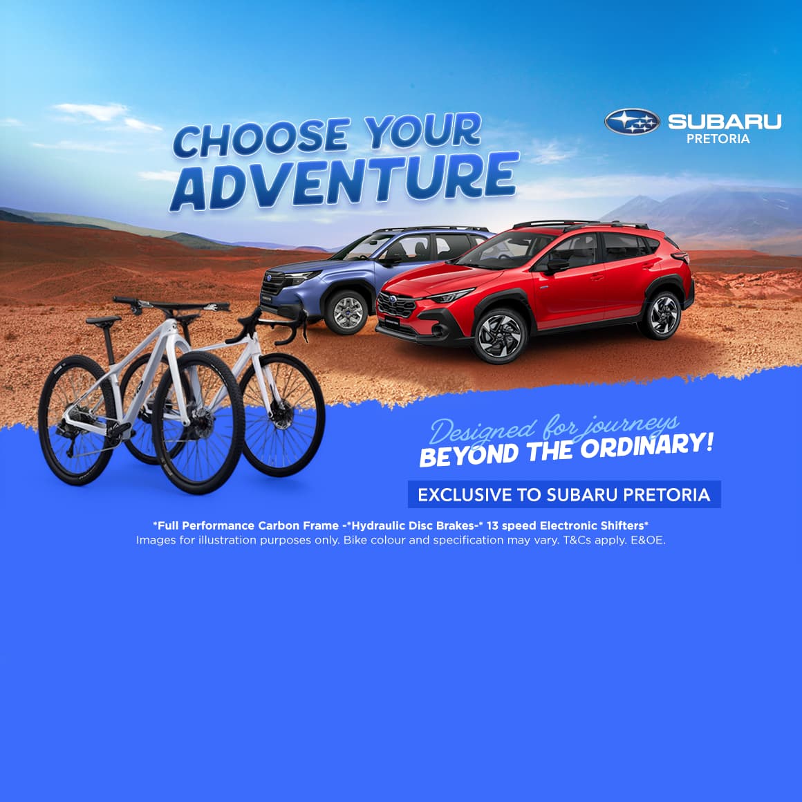 Subaru Receive your Choice of a complimentary Premium Twitter Bike
