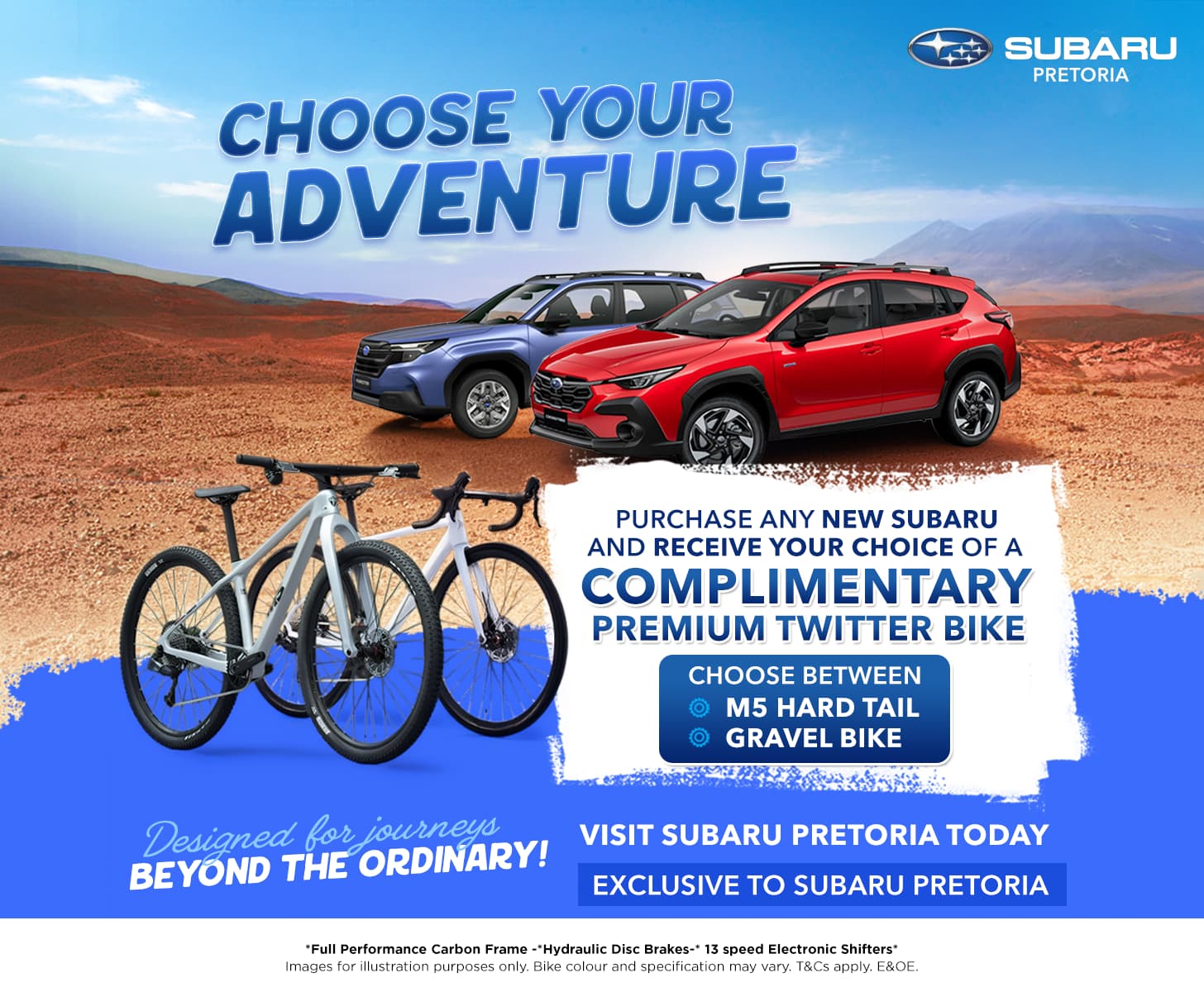 Subaru Receive your Choice of a complimentary Premium Twitter Bike